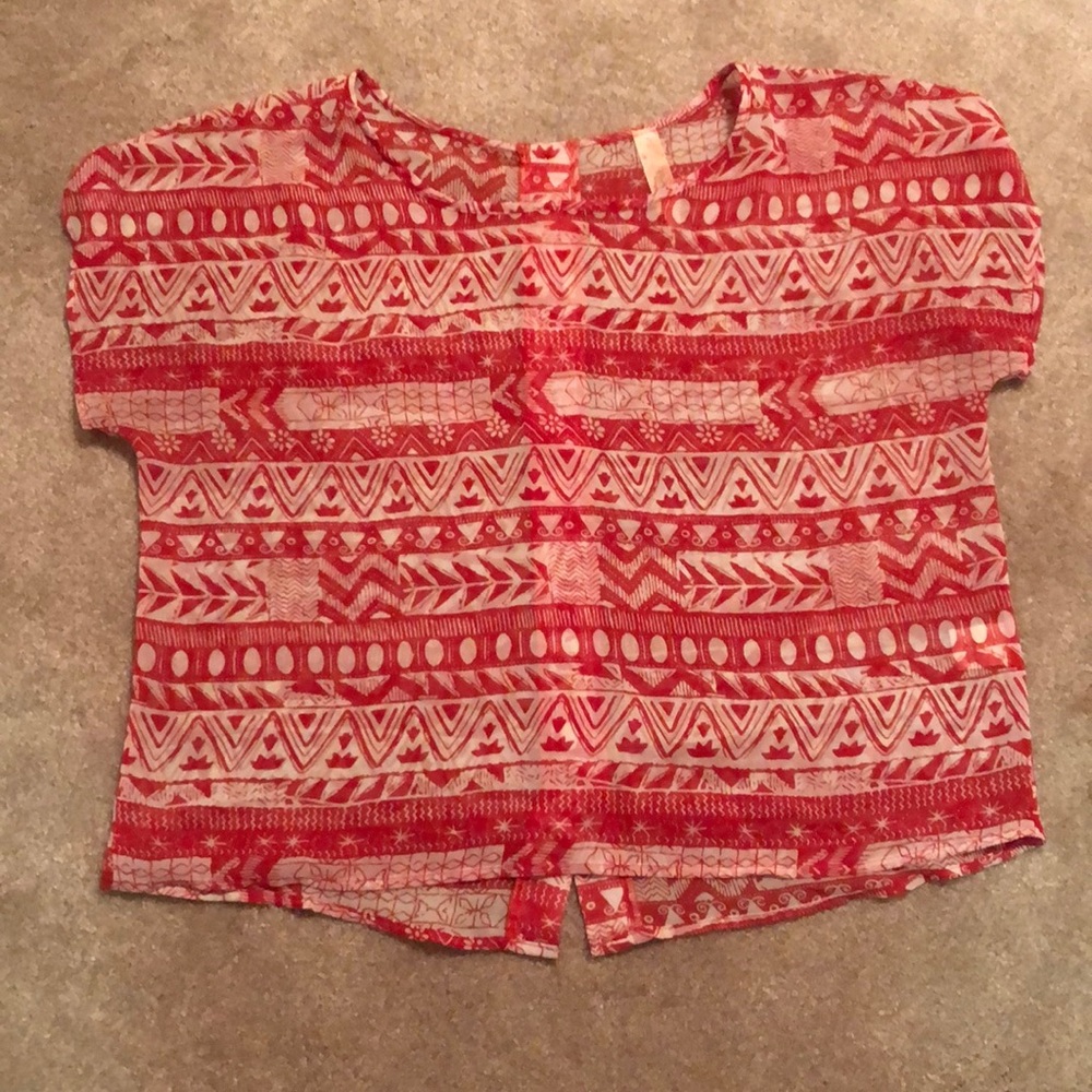 Red tribal print blouse